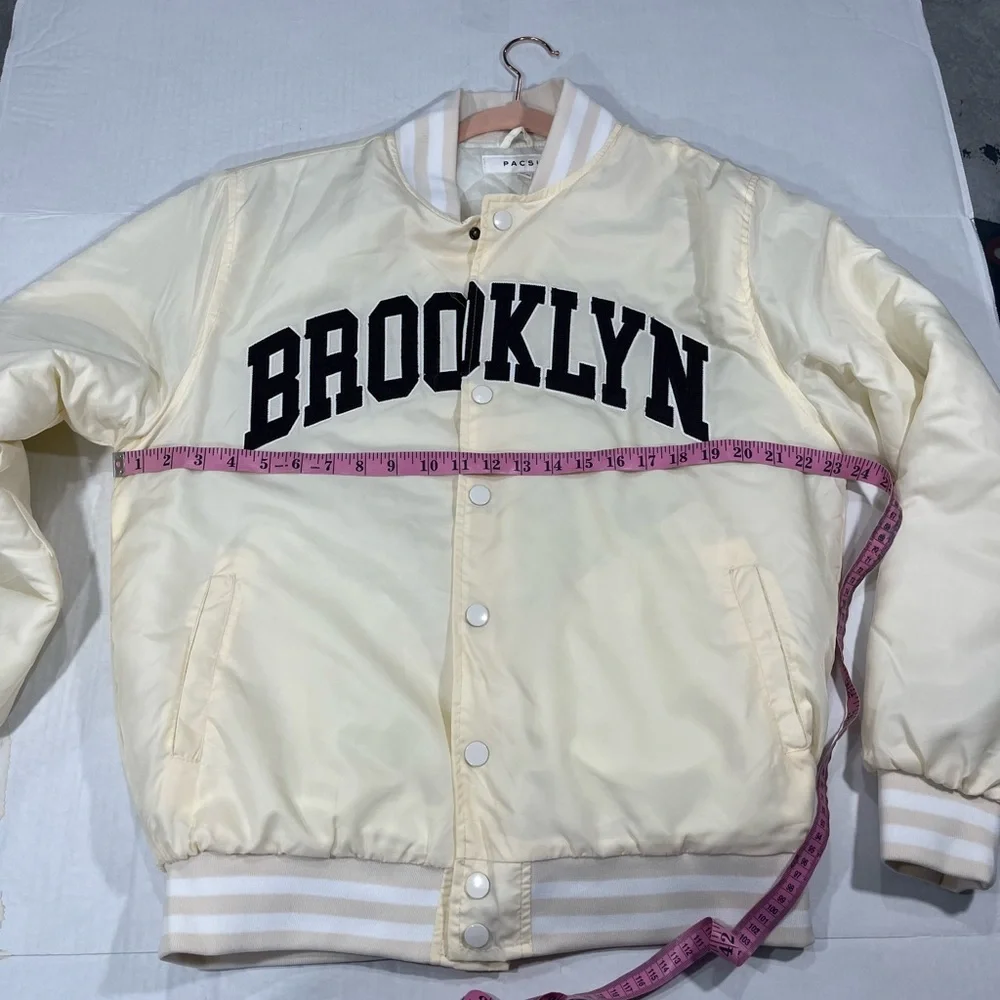 PACSUN CREAM COLOR BROOKLYN BOMBER JACKET - Picture 3 of 9